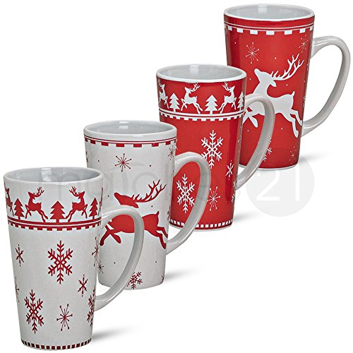 Jumbo Navidad tazas tazas Taza Juego de 4 piezas rojo/blanco de cerámica fabricado por 14 cm/450 ml