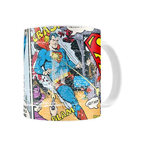 Taza de café con licencia oficial de Superman con diseño de tiras de cómics