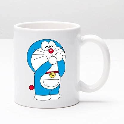 Taza de café impresa con tema de Doraemon de cerámica, regalo para pareja, hija, cumpleaños, amigos, hermana, hermano, niños, día de San Valentín, funky (blanco, 330 ml) juego de 1