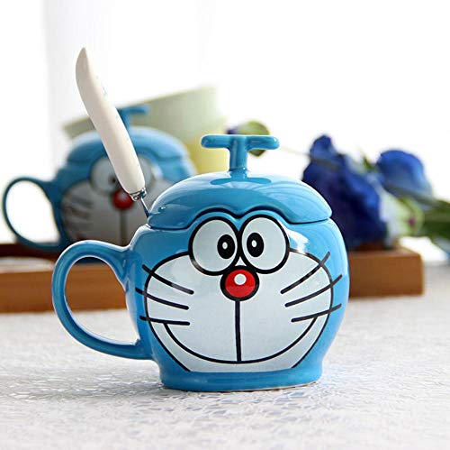 zipkp Doraemon Doraemon Cat Creative Cartoon Cup Taza De Cerámica Taza De Agua Coffee Cup-Cup + Spoon + Lid_D Smile