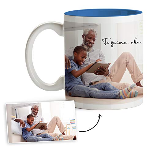 Fotoprix Tazas Personalizadas con Foto y Texto | Regalos Personalizados con Foto para Abuelo | Taza Personalizada con Nombre | Taza de Color Azul Claro