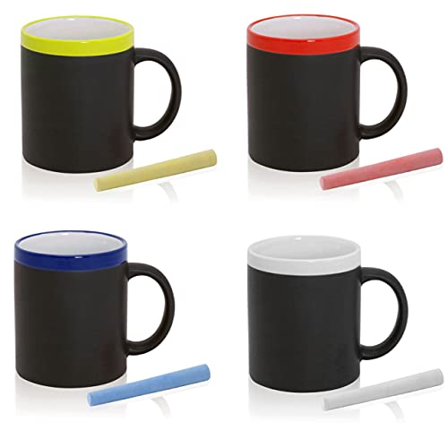 FUN FAN LINE - Set de Tazas de cerámica con Exterior en Pizarra para Dibujar, Cada una con Tiza y en Caja de Regalo Individual. Ideal para café, té o Bebidas Calientes (Multicolor, 20)