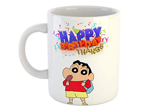 Happy Birthday Shin Chan Cartoon Taza de café de cerámica Acabado Brillante Impresión Vibrante 350 ml Capacidad
