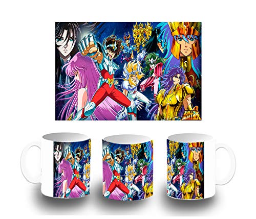 MERCHANDMANIA Taza Blanca Caballeros del Zodiaco Anime Color mug