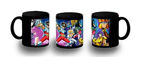 MERCHANDMANIA Taza Completamente Negra Caballeros del Zodiaco Anime Black mug