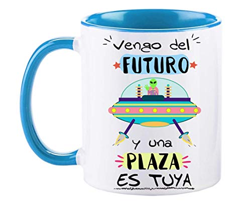 FUNNY CUP Taza Opositor. Vengo del Futuro y una Plaza es Tuya. Taza de oposiciones para Regalo al Estudiante. Taza Color (Azul)