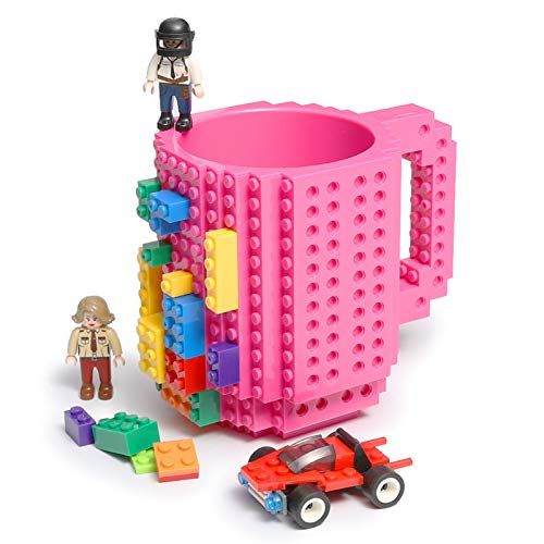 Lumsburry Build-On Brick Mug Taza de café de Bricolaje Bloques de construcción creativos para café Bebida de té Bebida Divertida Regalo (Rosa Roja)