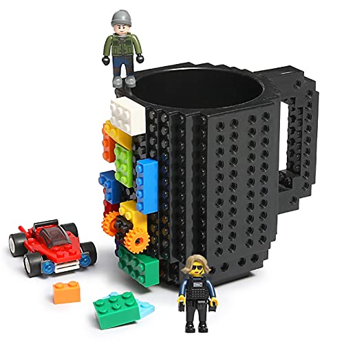 Lumsburry Build-On Brick Mug Taza de café de bricolaje Bloques de construcción creativos para café Bebida de té bebida divertida regalo (Negro)